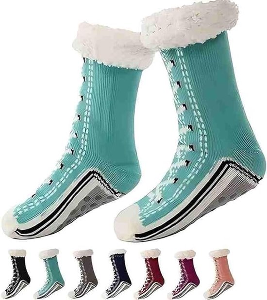 1 paar dikke, warme, lichtblauwe sokken - geschikt voor damesmaten 35-40 - antislip loungesokken - gemaakt van acryl - warm en comfortabel - geschikt voor dames