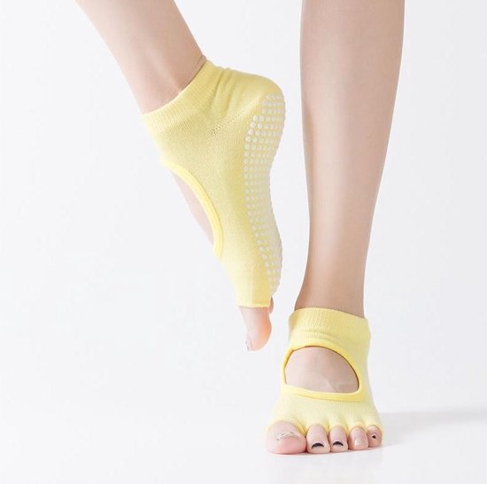 1 Paar Vrouwen Sport Yoga Sokken Geel Anti Slip Voor Dames Gym Fitness Pilates Dans Sok Professionele Slippers van Merkloos