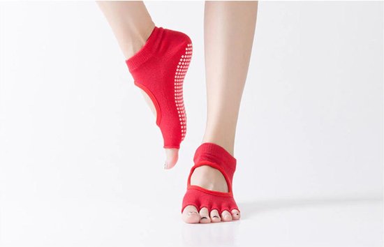 1 Paar Vrouwen Sport Yoga Sokken Rood Anti Slip Voor Dames Gym Fitness Pilates Dans Sok Professionele Slippers van Merkloos