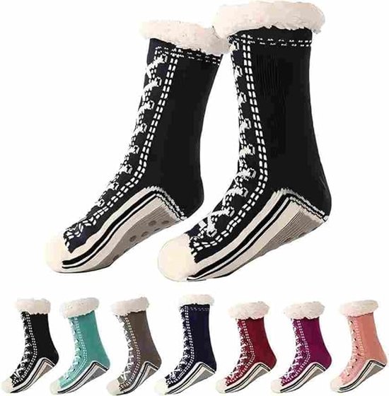1 paar zwarte dikke kasjmier loungesokken - Geschikt voor damesmaten 35-40 - Antislip loungesokken - Acryl materiaal - Warm en comfortabel - Geschikt voor dames