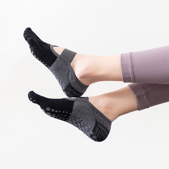 1 stuk - One size - Pilates sokken voor dames, antislip, yoga, barre, gym, workout - zwart van Merkloos
