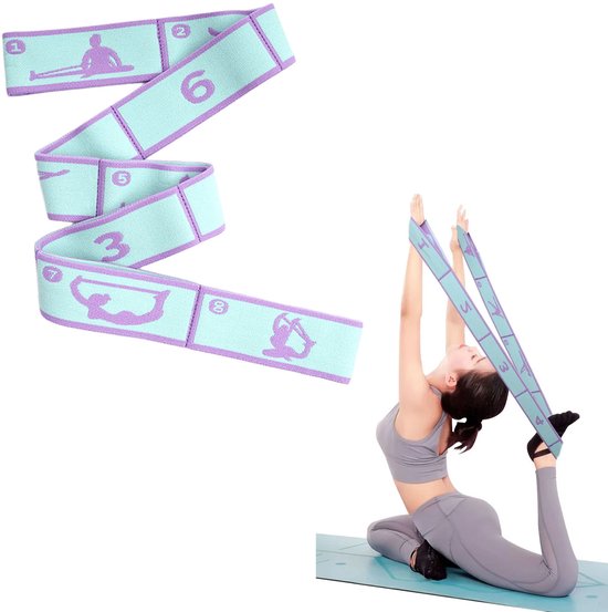 1 Stuk Yoga-stretchband – Stretchband met 8 lussen, Yoga-accessoires, Fitnessbanden, Weerstandsbanden, Gymnastiekband, Elastiek voor Pilates, Dans, Gymnastiek en Effectief rekken - Blauwpaars - 8 vierkantjes van Merkloos