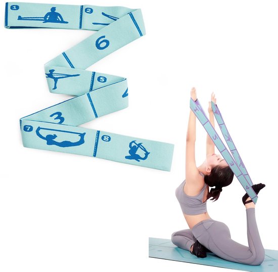 1 Stuk Yoga Stretching Bands - Gymnastics Bands - Elastic Resistance Bands with 8 Loops for Pilates, Fitness, Stretching Training - Multi-Loop Adjustable Exercise Bands - Blauw - 8 vierkantjes van Merkloos