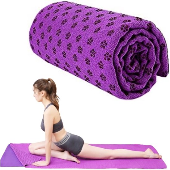 1 stuk - Yogamathoes - Antislip sportdoek - Antislip yogahanddoek - Zacht - Ademend - 183 x 63 cm - Paars - Geschikt voor fitnesstraining, strand, picknick, yoga van Crane Fitness