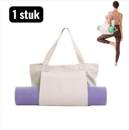1 stuk - Yogamatten - Canvas Draagtas voor Yogamat - Stevige Sporttas met Handvat en Schouderriem， Opbergtas voor Pilates， Fitness en Reizen - Gebroken wit van Merkloos