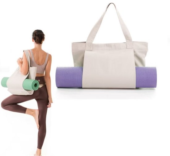 1 stuk - Yogatas voor dames - Yoga Pilates Mat Tas - Canvas Tote Bag - Yoga Handtas - Sport- & Sporttas - Khaki - 46×35cm - Geschikt voor kantoor, training, reizen, sportschool, strand, etc. - Yogamat niet inbegrepen van Abiada