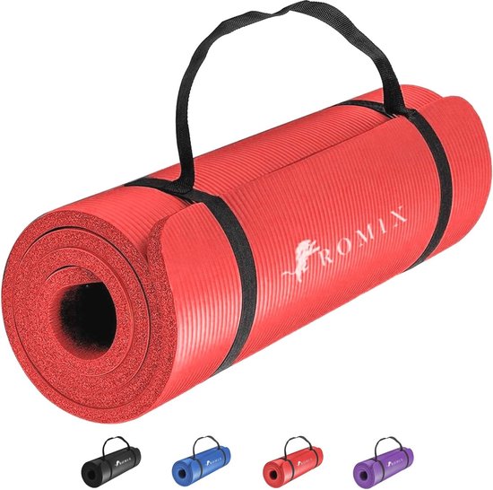 10 mm dikke milieuvriendelijke NBR-schuimoefenmat met draagtas en riem - 180 x 60 cm - antislip professionele trainingsmat voor thuis fitness pilates Yoga mat