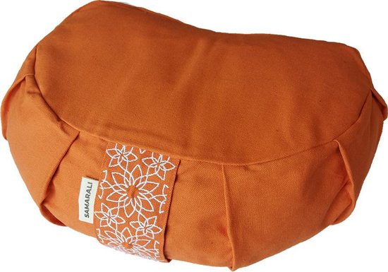 100% Ecologisch - Samarali Oranje Halve Maan Meditatie Kussen - GOTS Eco Katoen, Natuurlijke Boekweit, 34x20x17 cm van Samarali