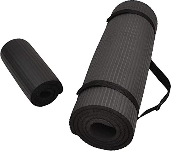 12 cm dikke hoge dichtheid anti-scheur yogamat zwart met draagriem Yoga mat van Everfit.