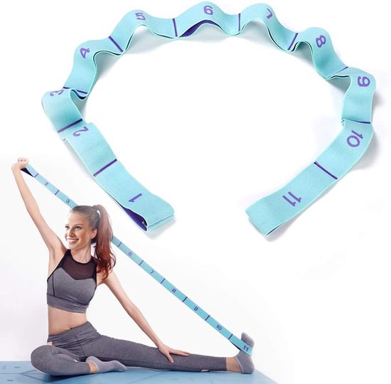 125*4 cm - Yoga weerstandsband - Yoga stretchband - Yoga-oefenband - Rekband - met 11 ringen - Weerstandsband - voor training, pilates, dans en fitness - blauw paars van Merkloos