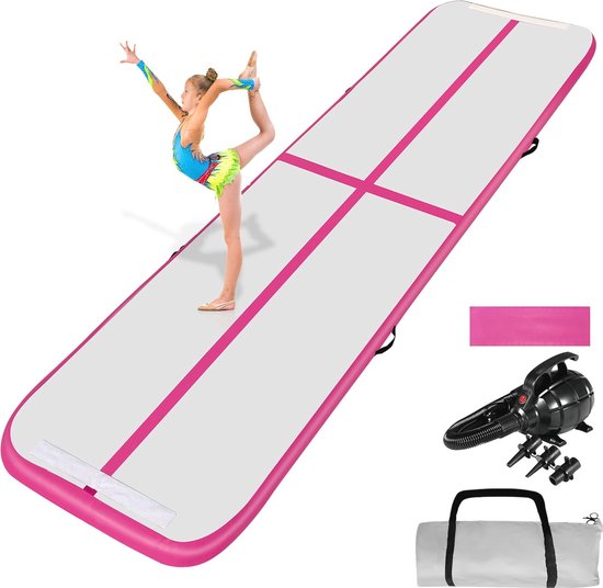 16FT Opblaasbare Gymnastiekmat Tumble Track met Pomp en Opbergtas - Ideaal voor Training, Cheerleading, Yoga en Buiten