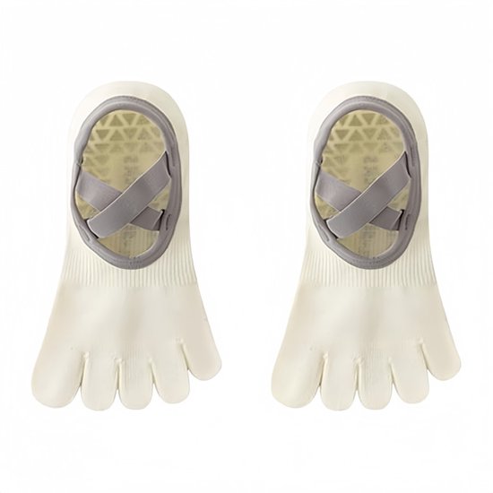 1Pack-Yoga Sokken Antislip Dames -Pilates Sokken - Five Toe Sokken- Ademende Katoenen Pilates Ballet Sokken- voor Dans, Workout, Fitness, Hardlopen-Wit van Merkloos