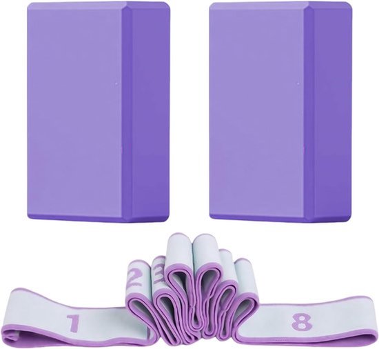 2-delige paarse yogablokken set & kinderen gymnastiek stretchband - anti-slip - lichtgewicht - ideaal voor yoga - pilates - gymnastiek training
