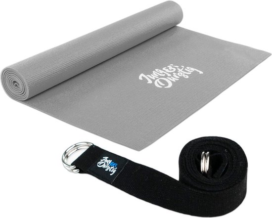2-in-1 yogamat, bekleed en antislip, gymnastiekmat met yogaband, fitnessmat inclusief e-book workout, sportmat, afmetingen 173 x 61 cm, grijs van Grandma Shark