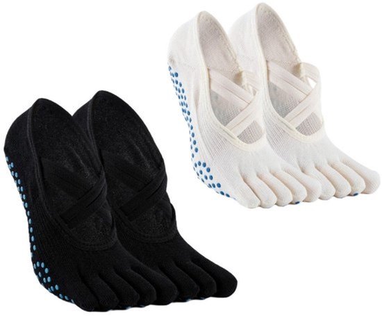 2 paar antislip sokken voor dames met volledige teen - Pilates antislip sokken - Ballet sokken - Yoga antislip sokken - Vloersokken - Geschikt voor Pilates, Ballet, Dans, Blootsvoets