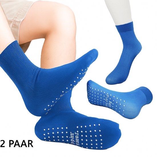 2 Paar Antislip Sportsokken Blauw – Ademend & Comfortabel – Yoga, Pilates en Indoor Fitness Sokken voor Jongeren en Volwassenen (Maat 35–41) van ToeSox