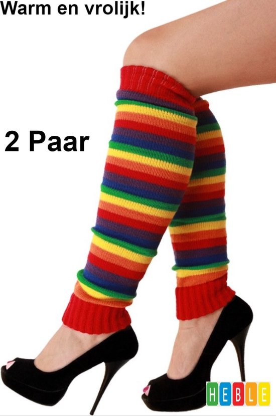 *** 2 Paar Beenwarmers Regenboog Kleuren - Fashion - Thema - van Heble® *** van Merkloos