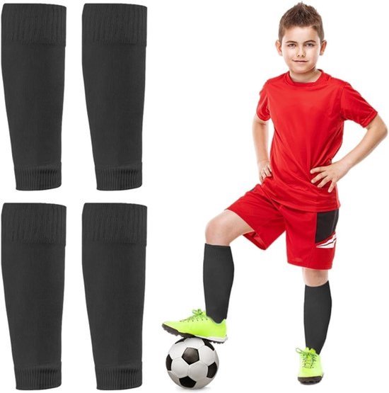 2 paar elastische voetbalsokken met mouwen voor kinderen - Sportsokken voor kinderen - Voetbalsokken voor beginners - Set van 2 - Zwart