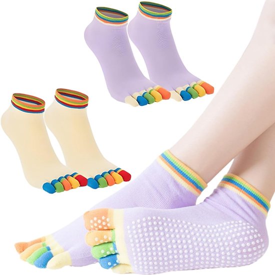 2 paar hardloopsokken voor dames, katoenen voering, geschikt voor Pilates, yoga, sport, hardlopen, one size fits all.
