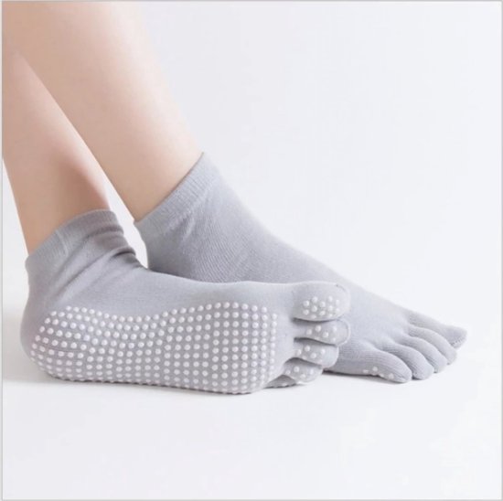 *** 2 Paar Teen sokken licht grijs, Yoga, Sport, Fitness, Pilatus , Anti-slip - Ademend - van Heble® *** van Heble®