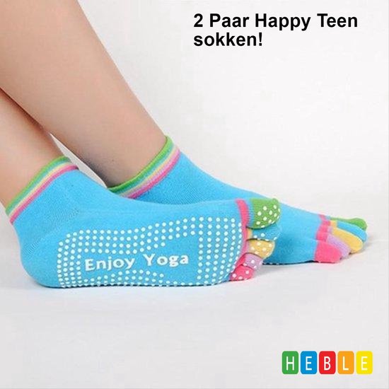 *** 2 Paar Teen sokken, Yoga, Sport, Fitness, Pilatus , Anti-slip - Ademend - van Heble® *** van Heble®