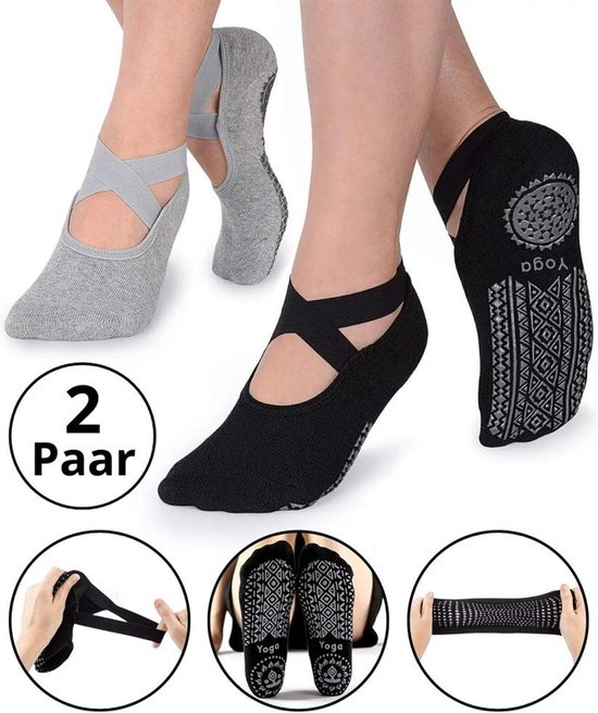 2 Paar - Yoga Enkelsokken - Ballerina Pilatessokken Grip - Antislip Sokken - Yoga & Pilates Sokken - Padel sokken - Alledaagse casual sokken - Wandelsokken - Sportsokken - Fietssokken Wielrensokken Fiets tennissokken & Voetbal - Katoen - EU 35–39