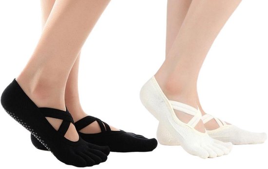 2 paar yoga sokken voor dames - antislip sokken met vijf tenen - pilatessokken - vloersokken - geschikt voor pilates, ballet, dans, op blote voeten