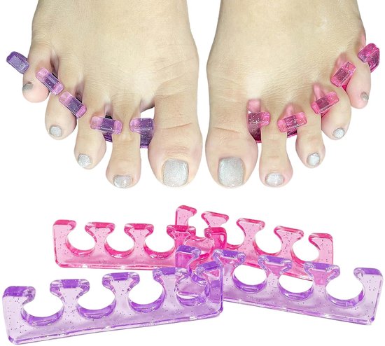 2 paar yoga-teenspreiders, teenspreiders voor vrouwen, teenspreiders voor het scheiden van teennagels of nagels en voor het polijsten van nagellak. (Roze en paars) van Merkloos