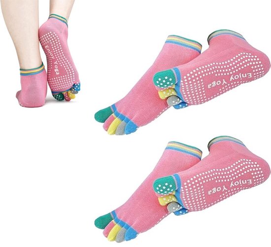 2 paar - Yogasokken voor dames - 5-teens antislipsokken - Sokken met 5 tenen - Comfortabel - Antibacterieel en geurverdrijvend - Geschikt voor vrouwen - Roze - Geschikt voor pilates, trampoline, dans, ballet, sportschool - Yogacadeaus voor vrouwen van Merkloos
