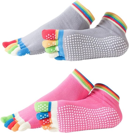 2 paar yogasokken voor dames, Pilatessokken met split-toe, antislip yogasokken voor dames, geschikt voor sport, dans, ballet, trampoline, one size fits all. van Merkloos