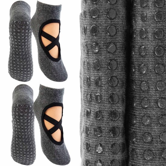 2-Pack Dames Sokken Katoen met ABS Anti-slip voor Yoga - Grijs