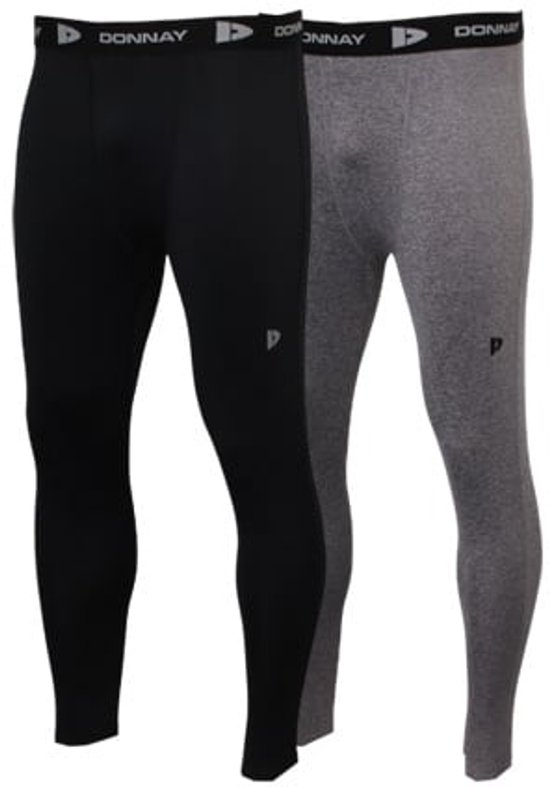 2-Pack Donnay - Compressie Legging - Thermo/Sportlegging - Heren - Black/Charcoal-marl (1076) - maat M