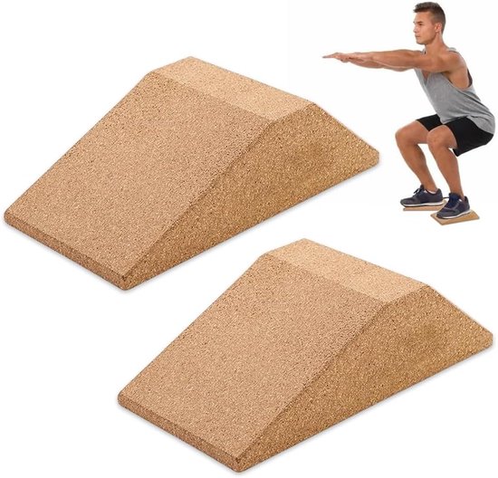 2 stuks kurk-kniebuigblokken, kuitstretcher, squat wedge, antislip, kurk, kuitstrekker, kniewig voor stretchspieren en fascia voor kniebuigingen, gewichtheffen, yoga