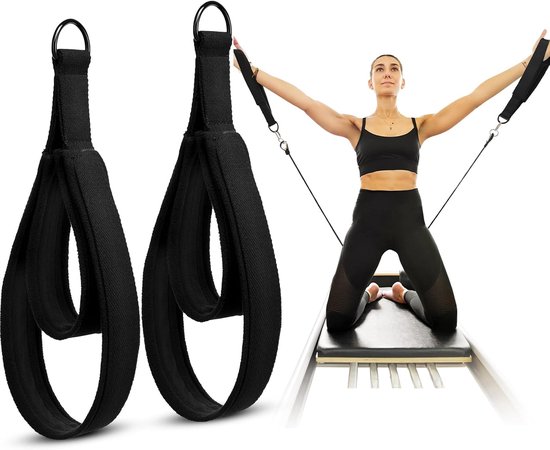 2 stuks - Pilates Reformer Straps - Pilatesbanden - Pilates Reformer Straps - Double Loop Pilates Riemen - met Zachte Fleece Voering - Verstelbare Weerstandsbanden - met D-Ring - Zwart