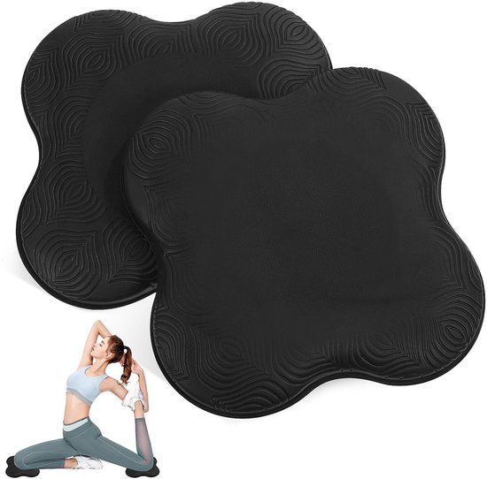 2 stuks Yoga Knie Ondersteuning Pads - Comfortabele Yoga Ondersteuning Pad, Sport Balans Pad voor Bescherming van Knieën, Enkels, Ellebogen, Handen - Geschikt voor Pilates, Oefening Elleboog Pols Hand, Oefening Ondersteuning - Zwart - 20x20cm van MSPORTS