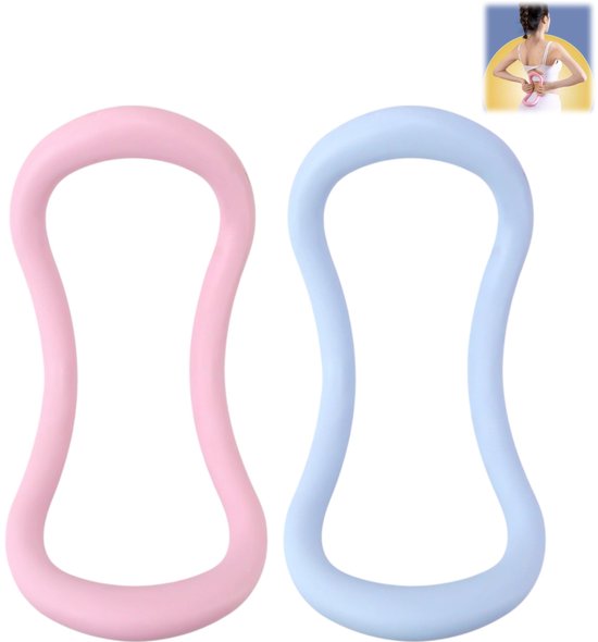 2 stuks - yoga stretchring - pilates ring - yogaring fitness stretch ring - tpe materiaal, flexibel, rekbaar - 19,5 x 10,5 cm - yoga pilates thuis fitness training - roze en blauw