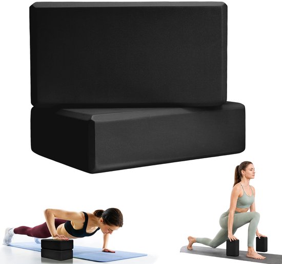 2 stuks - Yogablokken - Schuimblokken - Dansblokken - EVA yogablokken - Yoga Schuimblok - Antislip - Zwart - 23x15x7,5 cm - Geschikt voor yoga- en pilatesoefeningen thuis