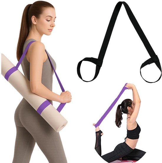 2 stuks - Yogamat draagriemen - Zwart + paars - Verstelbare en draagbare schouderbanden voor yogamatten - Handige opbergriem voor fitness- en sportaccessoires - Lichtgewicht en multifunctioneel ontwerp