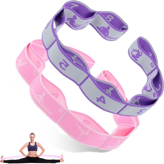 2 stuks zeer elastische yoga-stretchband voor pilates, dans en gymnastiek, met 8 lussen voor optimale flexibiliteit en krachttraining