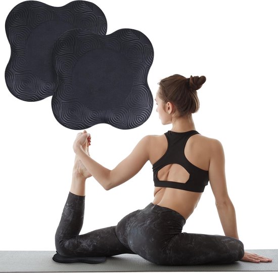 20×20×2 cm-2 stuks-Zwart-zachte en dikkere yoga-kniebeschermers --draagbare en lichtgewicht kussenmatten voor thuis-Ergonomische vorm- antislip pols- en elleboogbeschermers voor fitnesstraining en yogaapparatuur en kantoor en op reis-Milieuvriendelij van Merkloos