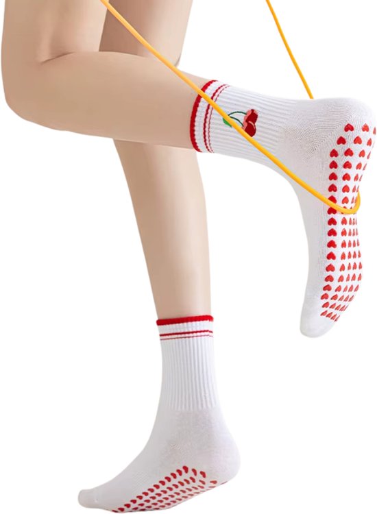 2x Yoga & Pilates-sokken – Antislipsokken voor dames - Grip sokken voor dans - fitness - Rood en Roze - Maat 35-38 - Comfortabel katoen – 2 paar van Merkloos