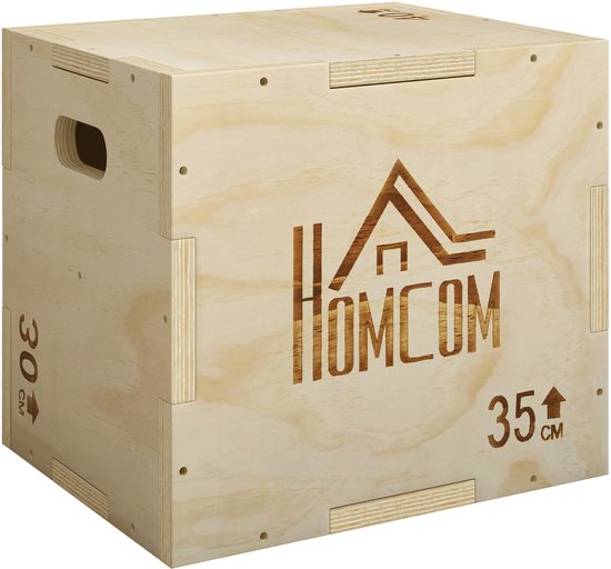 3-in-1 houten plyobox-plyometrische springbox met handgreepopeningen voor thuisgym-12" x 14" x 16"-naturel