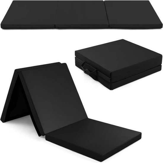 3-in-1 Tri-Fold Opvouwbare Gymnastiekmat 183x61x5 cm – Draagbare Tumbling & Yoga Oefenmat met Lederen Deksel van Merkloos