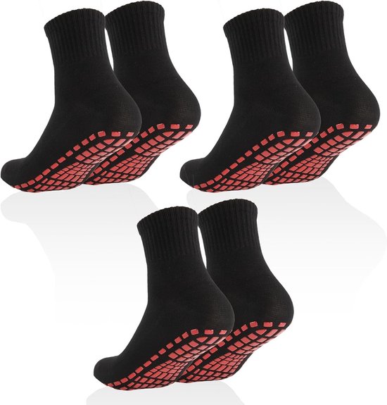 3 Paar Antislip Sportsokken voor Mannen - Yoga Sokken met Noppen - Zwarte Antislip ABS Sokken, Maat 39-48, Ideaal voor Sport en Fitness