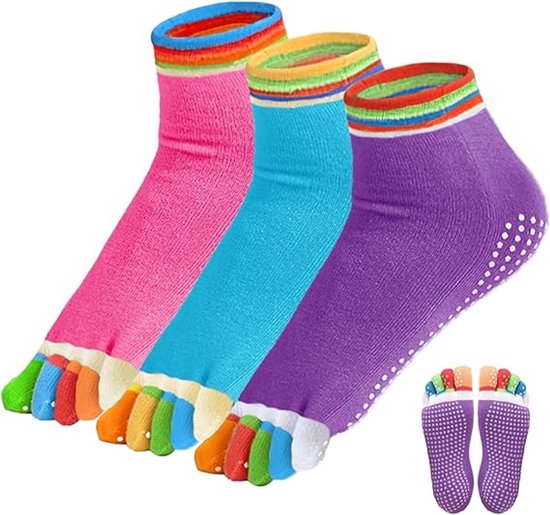 3 paar antislip yogasokken voor dames, ademende teensokken voor dames, antislip pilates-sokken, teensokken voor yoga en sport van Merkloos