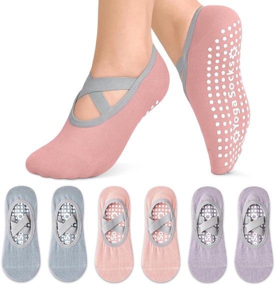 3 paar antislip yogasokken voor dames, pilates, ballet, dans, yogasokken voor thuis - één maat van Merkloos