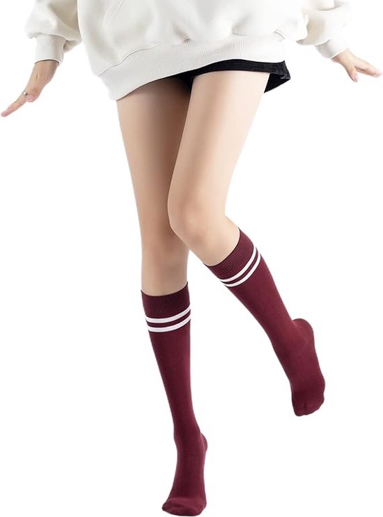 3 paar Bordeaux - Yogasokken met grip voor dames, antislip gekleurde, gevoerde kniehoge sokken tot over de kuit voor barre balletdans - yogasokken tot halverwege de kuit van Ozaiic