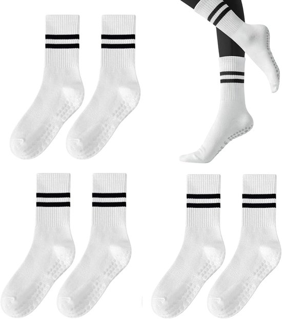 3 Paar Dames Antislip Sokken met Handgrepen voor Yoga & Pilates (Wit)