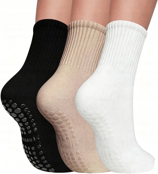 3 paar dames pilates sokken met anti-slip grips