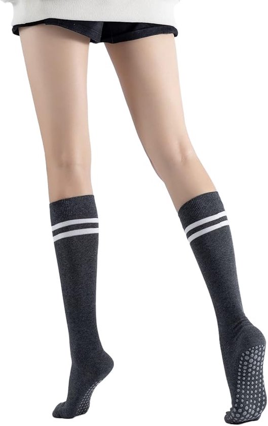3 paar donkergrijs - Yogasokken met grip voor dames, antislip gekleurde, gevoerde kniehoge sokken tot over de kuit voor barre balletdans - yogasokken tot halverwege de kuit van Merkloos